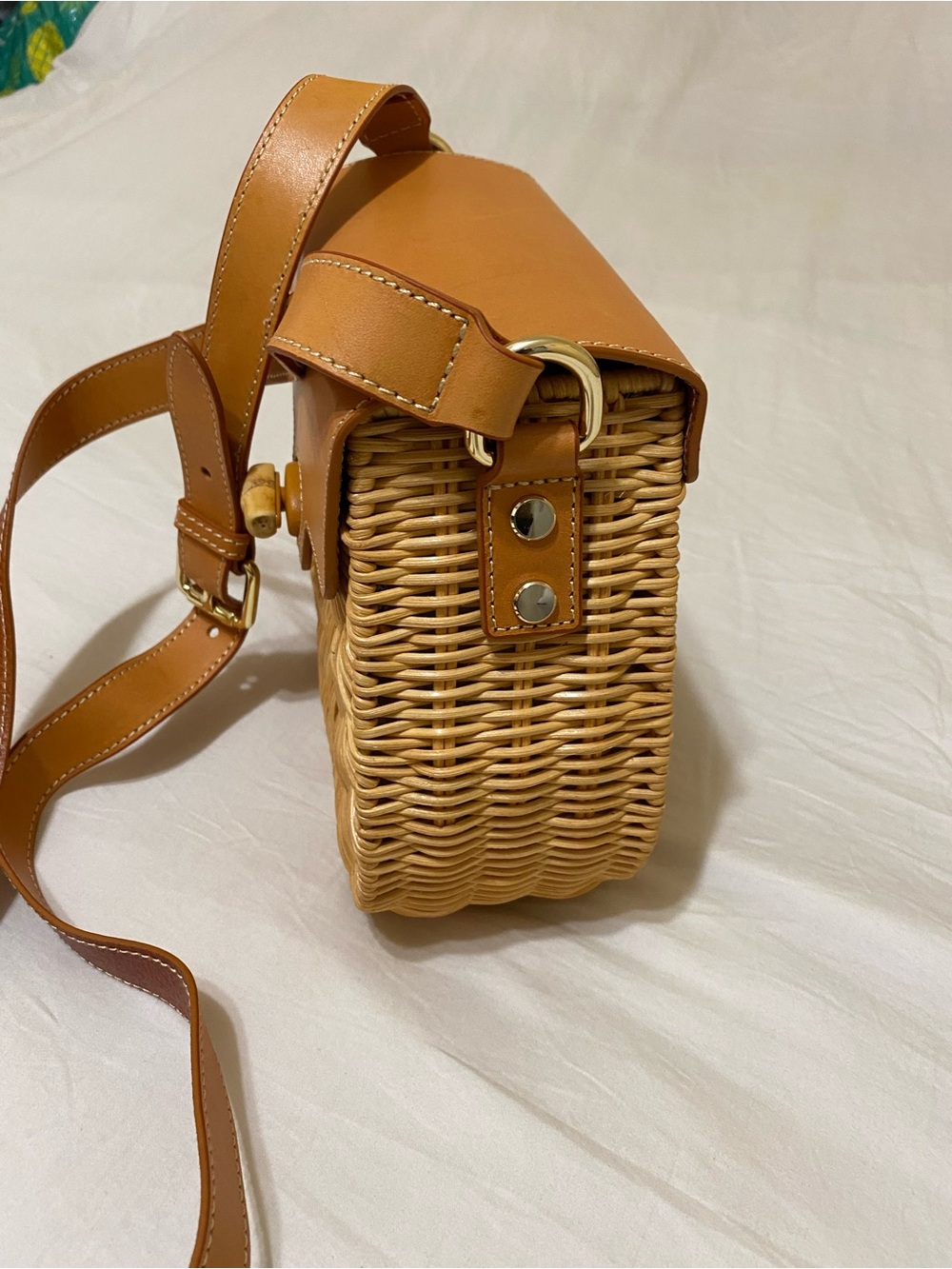 J. McLaughlin Leather and Woven Saddle crossbody Bag Size 3x7x8 - Picture 14 of 15